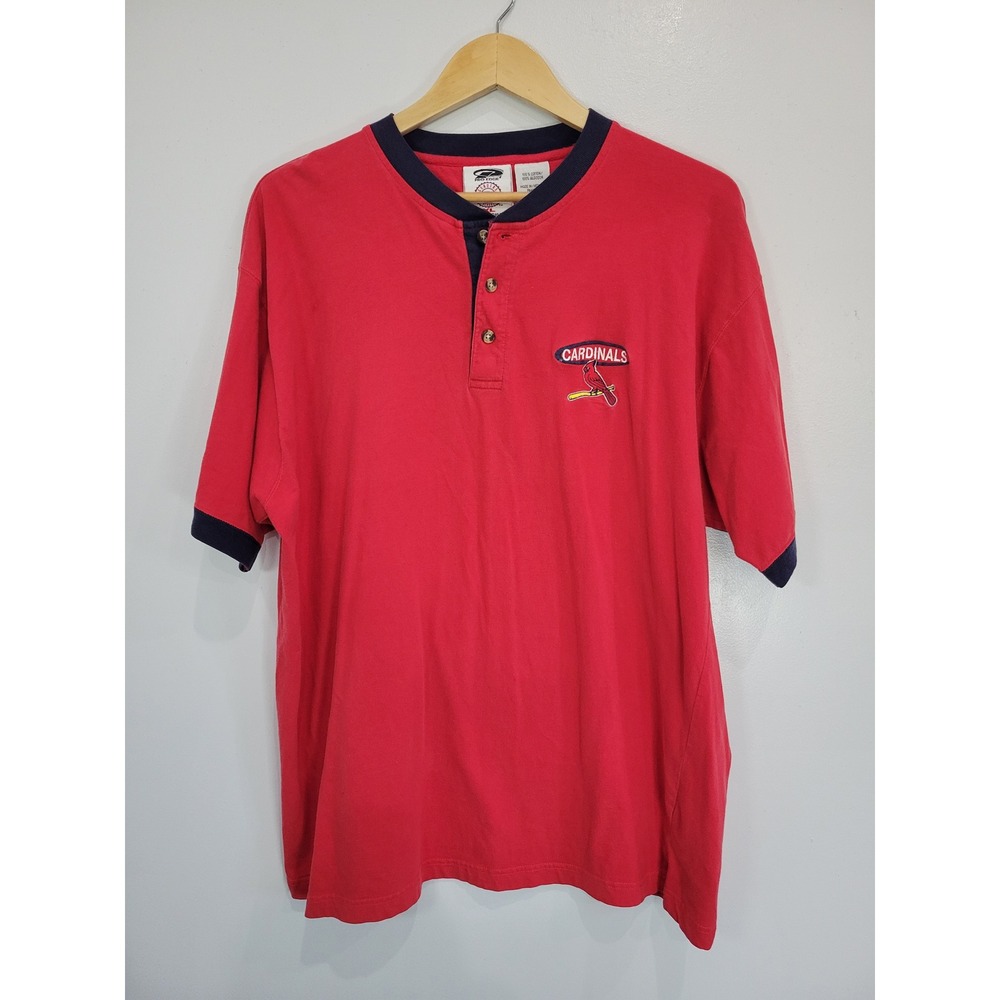 Pro Edge Cardinals MLB 2000 Mens XL‎ Red Short Sleeve Henley Shirt Genuine Merch
